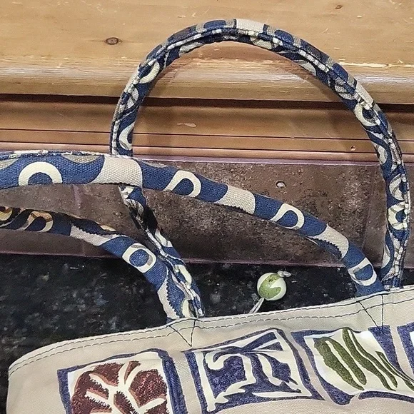 Canvas Blue, Green Tan, Orange Beach Theme Bag Purse Palm Trees, Hibiscus, Surf - Picture 4 of 14